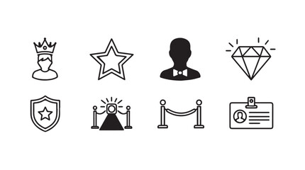 Set of royalty and celebrity icons representing prestige success and vip status vector