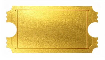 A rectangular, gold-colored paper ticket with intricate edges and a textured surface