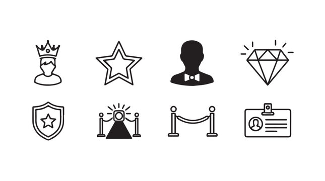 Set of royalty and celebrity icons representing prestige success and vip status vector
