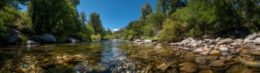 Obraz premium Exported hdr 360-degree panoramic scene of a clear freshwater stream in nature