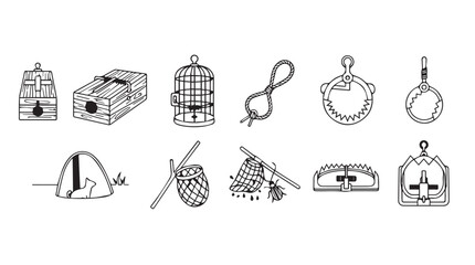Vintage bird cages and traps assortment hand drawn sketch collection for design vector
