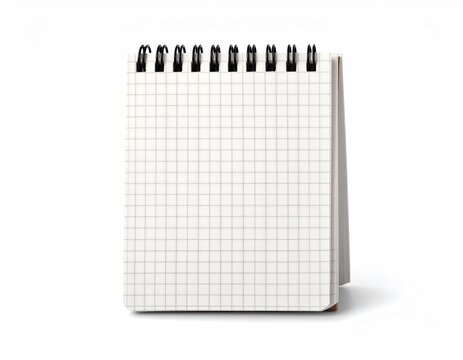 Square grid paper notepad, with metal binding, isolated on a white background