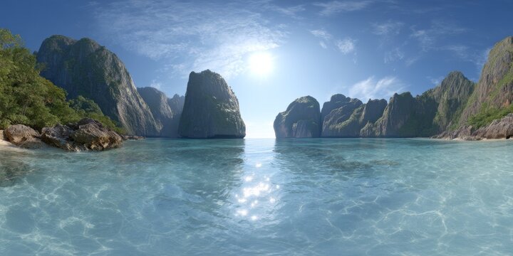 Vibrant crystal-clear 360-degree hdr panorama of tropical beach thailand scenic nature view