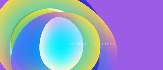 Abstract colorful layers create dynamic visual effect. Gradient hues blend, forming circular shapes, modern design element.