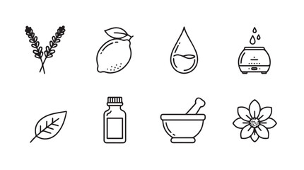 Set of eight organic cosmetic and wellness icons for natural beauty and aromatherapy vector