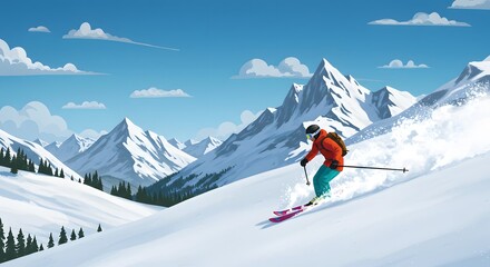 Skier descending snowy mountain