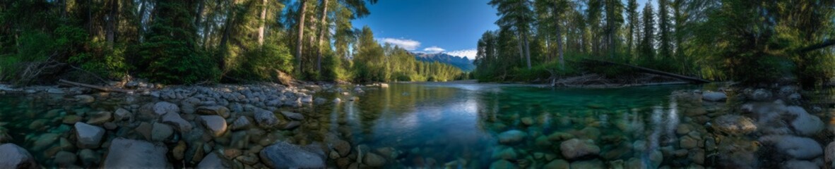 Obraz premium Emerald river adventure exported hdr 360-degree panoramic landscape serene wilderness nature experience