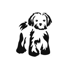Vector drawing of a dog. Black and white gestalt design of a funny pet. Little doggy. Cute animal illustration. Postcard for International Dog Day.	
Drawing of an animal in the Gestalt style.