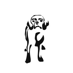 Vector drawing of a dog. Black and white gestalt design of a funny pet. Little doggy. Cute animal illustration. Postcard for International Dog Day.	
Drawing of an animal in the Gestalt style.