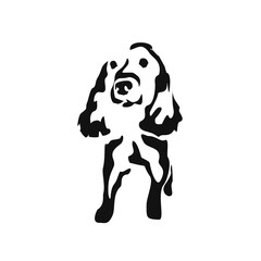 Vector drawing of a dog. Black and white gestalt design of a funny pet. Little doggy. Cute animal illustration. Postcard for International Dog Day.	
Drawing of an animal in the Gestalt style.