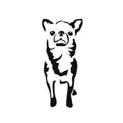 Vector drawing of a dog. Black and white gestalt design of a funny pet. Little doggy. Cute animal illustration. Postcard for International Dog Day.	
Drawing of an animal in the Gestalt style.