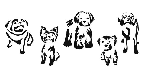 Vector drawing of a dog. Black and white gestalt design of a funny pet. Little doggy. Cute animal illustration. Postcard for International Dog Day.	
Drawing of an animal in the Gestalt style.