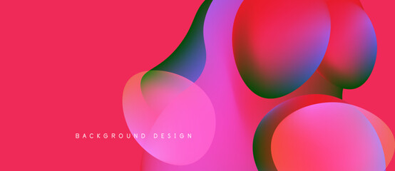 Abstract vibrant shapes overlap, creating fluid colorful design. Pink dominates background, with blue, green highlights. Modern aesthetic.