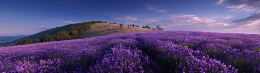 Obraz premium Hdr panoramic scene of gentle hill lavender fields nature scenic landscape 360-degree view