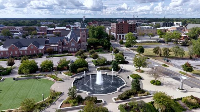 fountain flows in fountain park in rock hill sc, south carolina