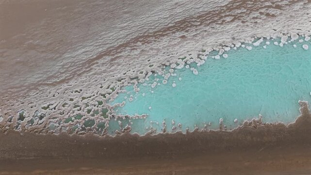 Aerial view of the potassium bromide reservoirs in the Guerrero Negro salt flat, Baja California Sur, Mexico.