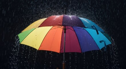 Colorful umbrella in heavy rain
