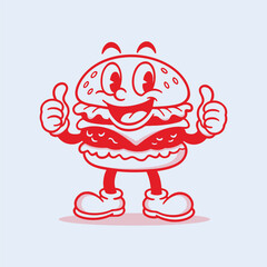 Burger Mascot Vector Illustration – Funny Cartoon Fast Food Character Design
