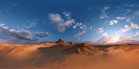 Naklejka premium Exported hdr panoramic scene of golden sand dunes desert location 360-degree view vibrant environment
