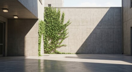 Concrete courtyard with climbing vines