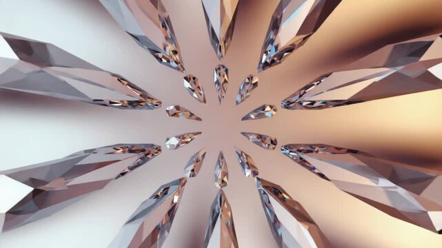 Arrangement of shiny crystals creating a circular pattern on a gradient background surface abstract geometric background patterns video