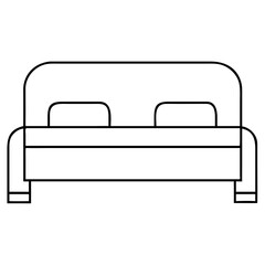 Scalable vector line art illustration of a minimalist bed with headboard icon for interior design and furniture concepts isolated on transparent background