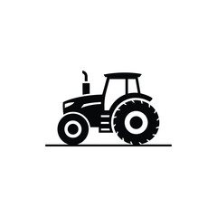 Obraz premium Tractor Black Silhouette, Side View Farm Machine On Transparent Background