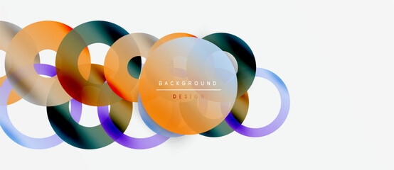 Abstract colorful circles overlap. Modern design elements create dynamic visual composition. Gradient hues add depth, texture.