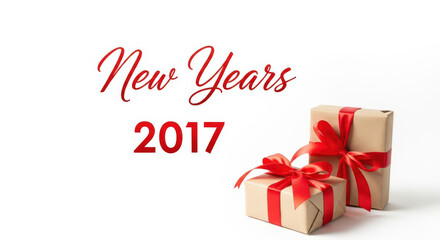 Elegant New Years 2017 Gifts Present Stylish White Background Celebrating Design Decorating Surprise Congratulations