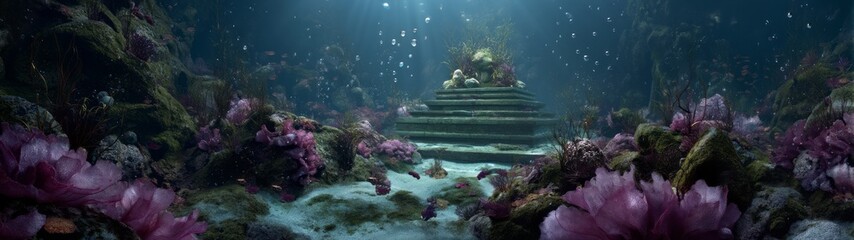 Mysterious underwater scene ocean depths hdr panoramic view serene environment dreamlike concept
