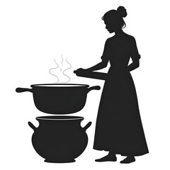 Cooking Silhouette: An elegant silhouette of a woman, focused on cooking in a kitchen, highlighting the simple beauty and the activity in the heart of the home. 
