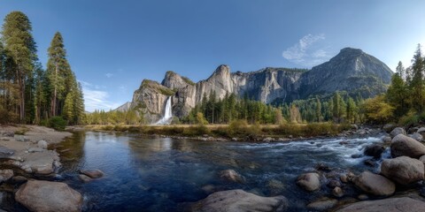 Hdr panoramic view of yosemite national park nature scene 360-degree landscape