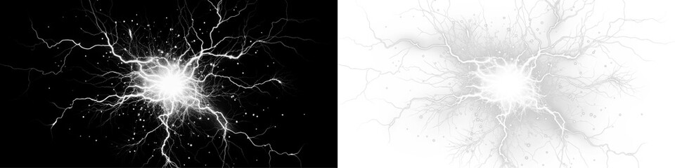A couple of striking lightning bolts illuminate a black background