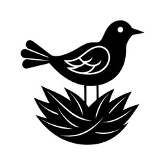 Bird in Nest Silhouette | Decorative Vector Illustration