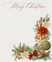 Vintage style Christmas card with green and red florals