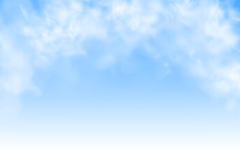 A soft sky blue watercolor wash spreads gently across the canvas. Subtle white cloud textures float within the light blue tones. Perfect for serene backgrounds or peaceful design themes. PNG
