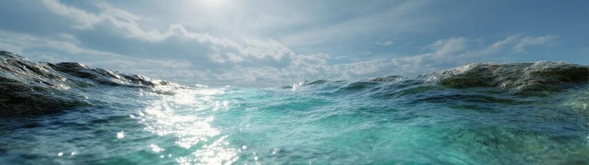 Exported hdr panoramic scene of shallow turquoise waters nature ocean 360-degree view