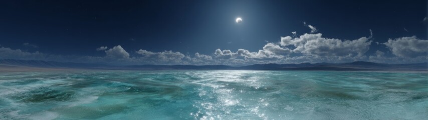 Hdr panoramic scene of shallow turquoise waters ocean view 360-degree landscape natural environment