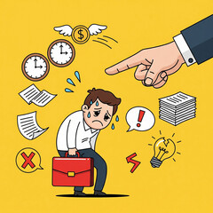 Stressed Employee Facing Boss Pressure, Work Overload, Lost Money, and Burnout