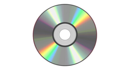 Shiny iridescent compact disc with a vibrant rainbow holographic light reflection.