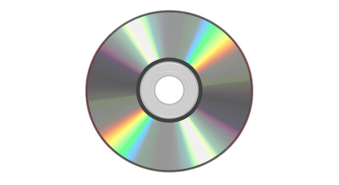 Shiny iridescent compact disc with a vibrant rainbow holographic light reflection.