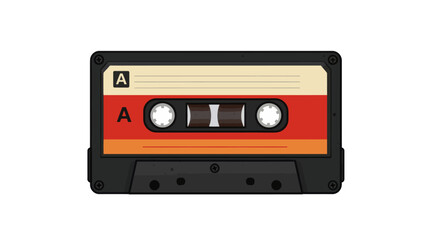 Retro Cassette Tape Illustration with Red and Orange Color Scheme