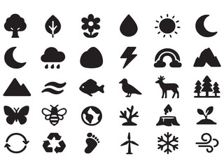 Beautiful Nature & Environment Icon Set – Trees, Mountains and Eco Symbols