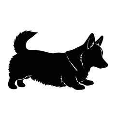 Corgi dog pose looking down silhouette illustration