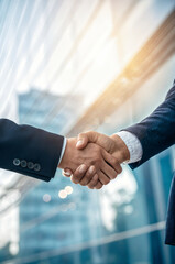 professional business handshake symbolizing agreement success partnership and corporate cooperation between entrepreneurs in modern office environment