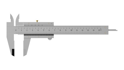 Precise metal caliper with detailed measurement markings isolated on white background - 3D rendering
