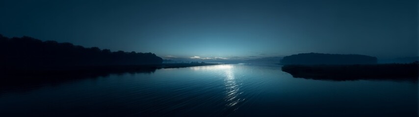 Hdr panoramic view of a tranquil river scene at dusk 360-degree landscape serene environment