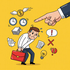 Stressed Employee Facing Boss Pressure, Work Overload, Lost Money, and Burnout