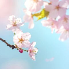Obraz premium Delicate cherry blossoms against a pastel sky