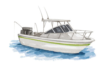 Naklejka premium Hand painted watercolor fishing boat isolated